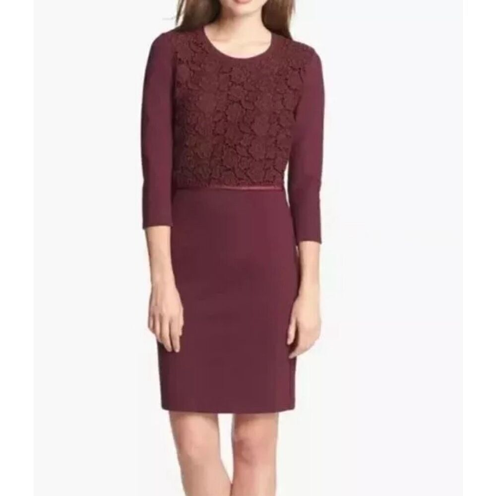 Weekend Max Mara Burgundy Provinom Jersey Lace Top Dress Sz M